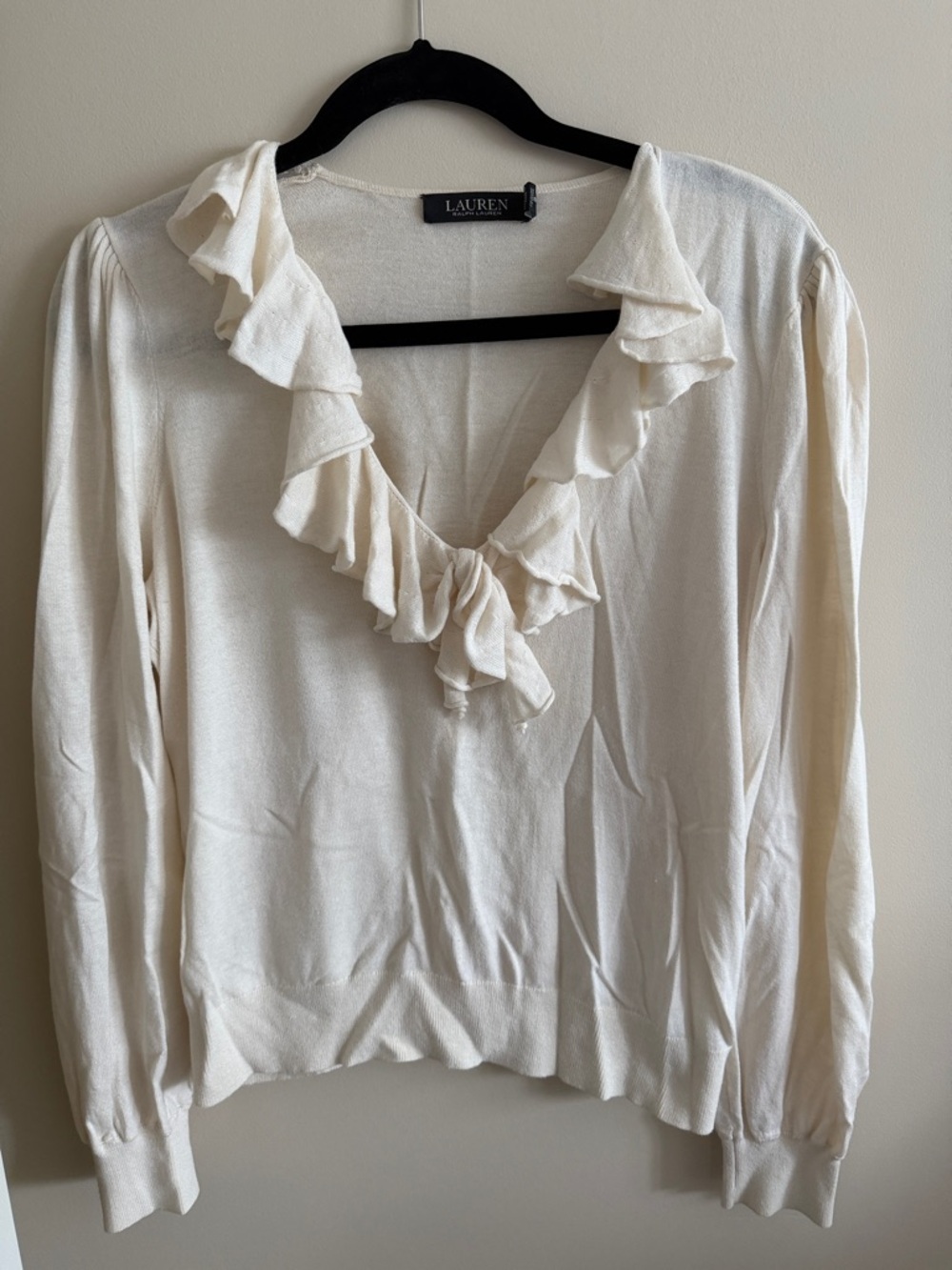 Ralph Lauren Cream Ruffle V-Neck Blouse